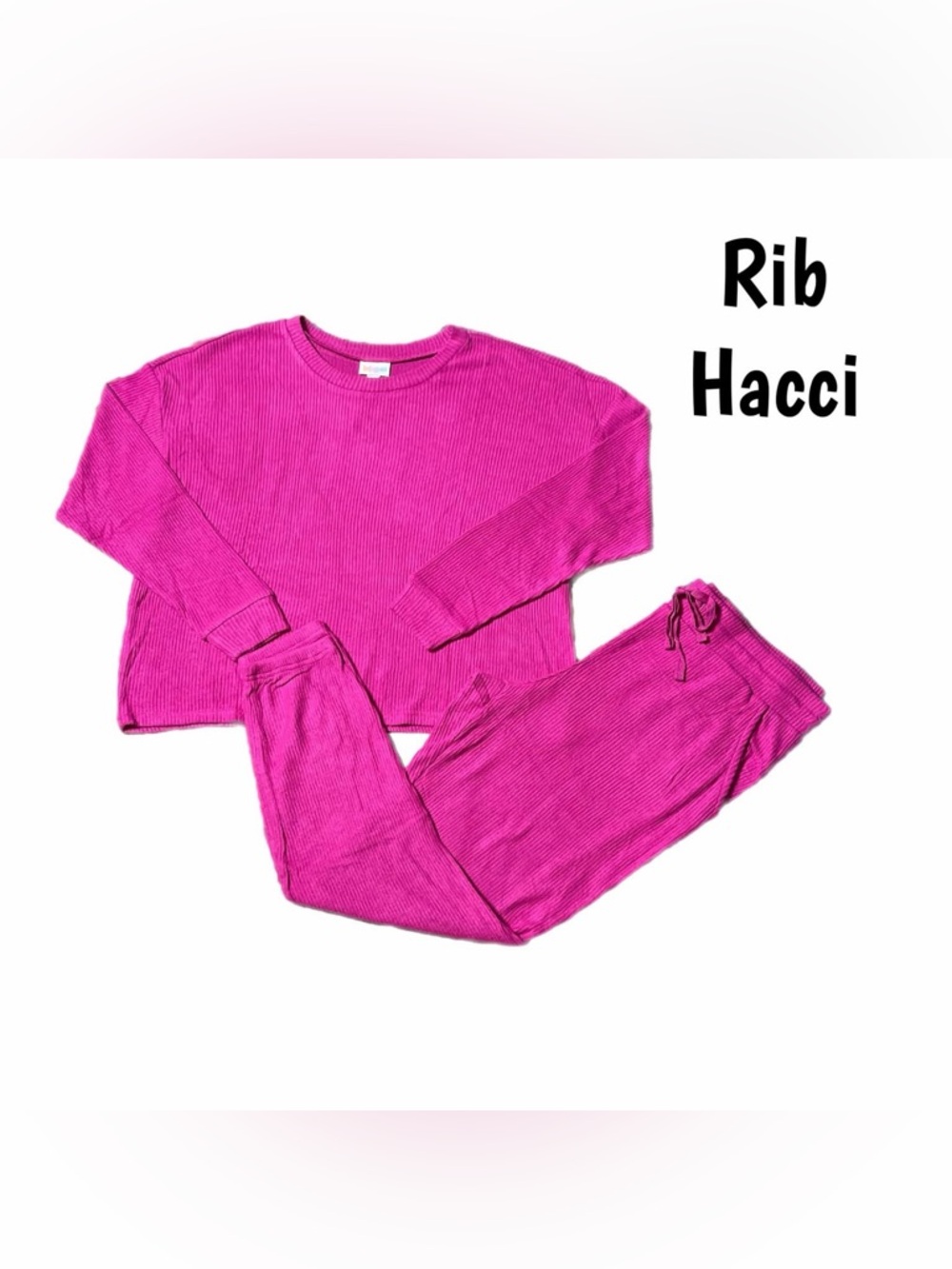 Lulu- Ribbed Hacci Pajama Set - Bright Pink